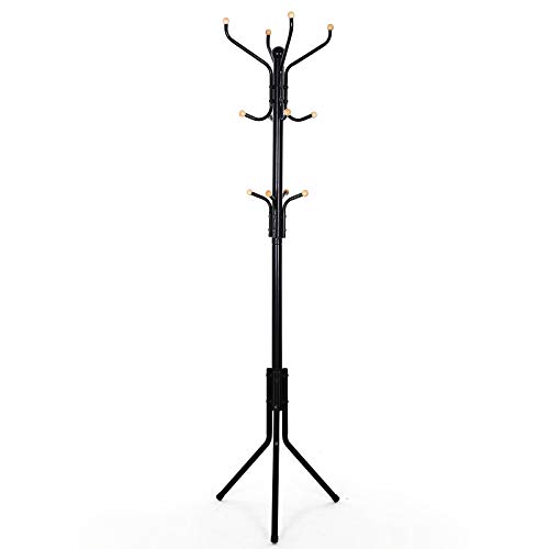 SONGMICS Perchero de pie Lacado Colgador metálico para Ropa Gorros Bolsas 12 Ganchos 182 cm Negro RCR19B