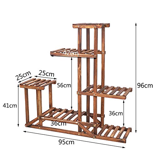 Soporte de Madera para Flores Estantería Decorativa de Macetas Plantas para Exterior Interior con 6 estantes 96×95×25cm
