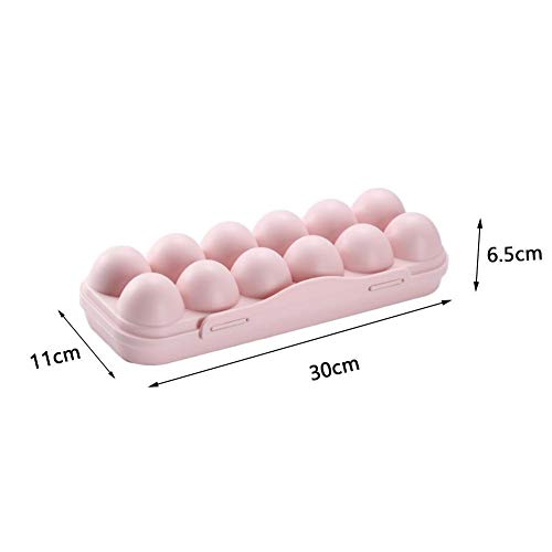 Soporte para huevos cubierto 12/18 - Bandeja de plástico para huevos dispensador caja de cartón organizador de almacenamiento apilable con tapa transparente 30x15x6.5cm rosa