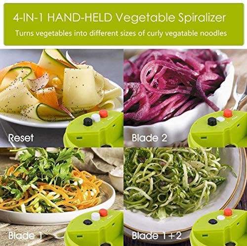 Spiralizer Vegetable Chopper, Hand Held 4 in 1 Vegetable Spiralizer Slicer Food Chopper Cutter Calabacín Fideos y verduras Pasta y espagueti para baja en carbohidratos/Paleo/Gluten