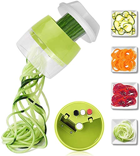 Spiralizer Vegetable Chopper, Hand Held 4 in 1 Vegetable Spiralizer Slicer Food Chopper Cutter Calabacín Fideos y verduras Pasta y espagueti para baja en carbohidratos/Paleo/Gluten