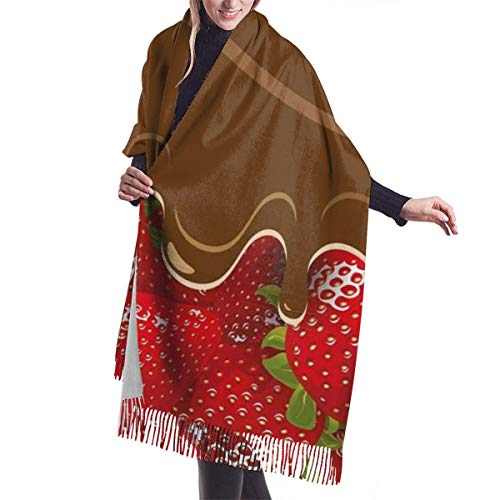 Starodec Pashmina Borla Bufanda Fresas con chocolate derretido Confitería Delicias de frutas Arte de la comida Chal Mantón de Invierno