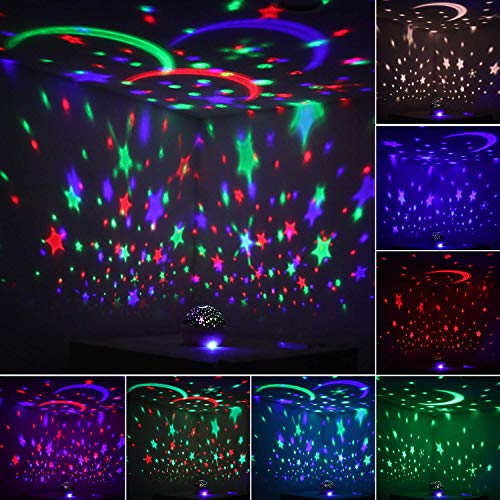 Starry Night Light Projector, Lámpara LED Star Moon Projector Giratorio Night Light Sleep Chupete para bebés