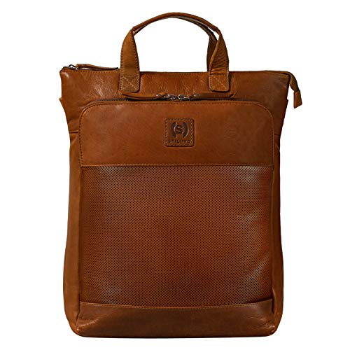 STILORD 'Dwight' Mochila de Cuero Grande Vintage Hombres Mujeres Mensajero para MacBook de 16 Pulgadas para Laptop Moderno Cuero Genuino, Color:Mesh - marrón