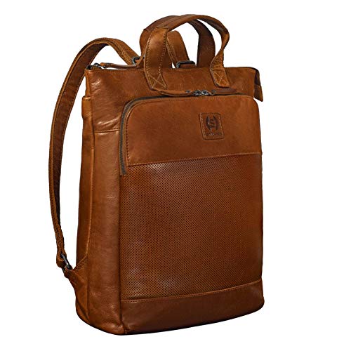STILORD 'Dwight' Mochila de Cuero Grande Vintage Hombres Mujeres Mensajero para MacBook de 16 Pulgadas para Laptop Moderno Cuero Genuino, Color:Mesh - marrón