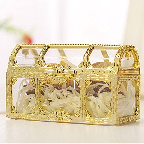 STOBOK 12pcs 9x5.2x5.5cm Caja de dulces de plástico creativo Cajas de dulces de boda de la vendimia Cajas de dulces de regalo de chocolate Favor del banquete de boda (dorado)