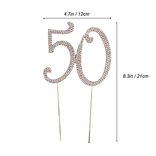 STOBOK Numero 50 Topper Tarta Decoracion para Tartas Cumpleaños 50 Años Aniversario Cake Topper Strass Cristal Oro