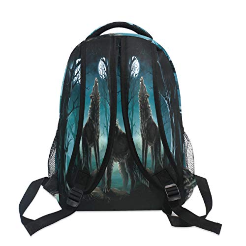 SunsetTrip - Mochila para niños y niñas, diseño de lobo lunar con estampado de árboles, para niños, niñas, hombres, mujeres, senderismo, viajes, mochila