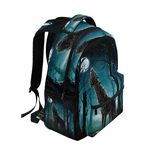 SunsetTrip - Mochila para niños y niñas, diseño de lobo lunar con estampado de árboles, para niños, niñas, hombres, mujeres, senderismo, viajes, mochila