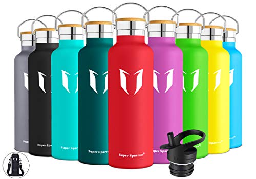 Super Sparrow Botella de Agua aislada al vacío de Acero Inoxidable, diseño de Pared Doble, Boca estándar - 750ml - sin bpa Botellas - para Correr, Gimnasio, Yoga, Ciclismo