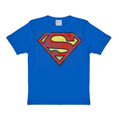 Superman fresca del logotipo del cómic camiseta, de color azul oscuro, forma y color-rápida - 92/98