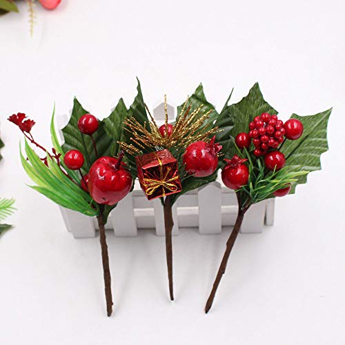 SUREH 9pick Holly Navidad rojo bayas 16,5 cm Artificial rojo hojas de acebo baya picks mini tallos de baya roja para vacaciones manualidades árbol de Navidad y corona