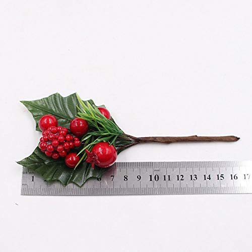 SUREH 9pick Holly Navidad rojo bayas 16,5 cm Artificial rojo hojas de acebo baya picks mini tallos de baya roja para vacaciones manualidades árbol de Navidad y corona