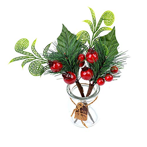 SUREH 9pick Holly Navidad rojo bayas 16,5 cm Artificial rojo hojas de acebo baya picks mini tallos de baya roja para vacaciones manualidades árbol de Navidad y corona