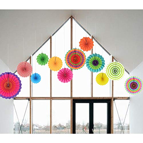 Sweetone Decoración de la Fiesta，12 piezas Abanicos de Papel Bola de Nido Pom Poms Ventilador de Papel para Colgar Decoración para Cumpleaños Boda Carnaval Bebé Ducha Home Party Supplies Decoración