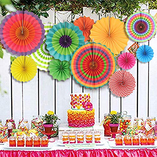Sweetone Decoración de la Fiesta，12 piezas Abanicos de Papel Bola de Nido Pom Poms Ventilador de Papel para Colgar Decoración para Cumpleaños Boda Carnaval Bebé Ducha Home Party Supplies Decoración