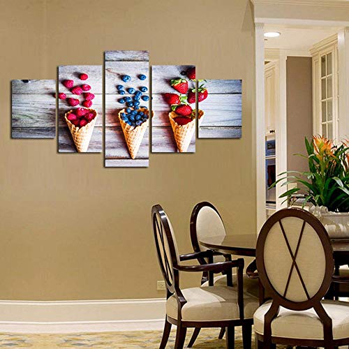 SXRE Cuadro en Lienzo Cuadros Modernos Pared Arte decoración Living Hostel HD Decorativo Pintura Moderna Minimalista Fresa Helado sin Marco