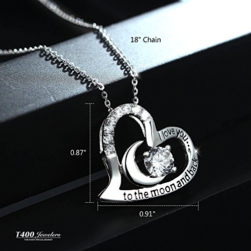 T400 Collar para Mujer Plata de Ley 925"I Love You to The Moon and Back Te Quiero hasta la Luna y más allá Colgante Regalos de Joyería para Mujeres,Longitud del Collar 45cm