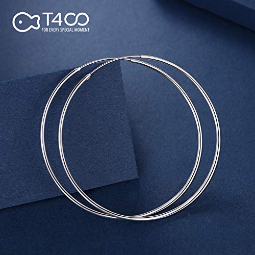 T400 Pendientes Mujer aro de Plata de Ley 925 Pulido ronda círculo, Diámetro:25 35 45 55 65mm