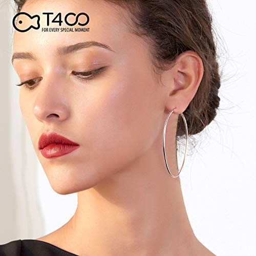 T400 Pendientes Mujer aro de Plata de Ley 925 Pulido ronda círculo, Diámetro:25 35 45 55 65mm