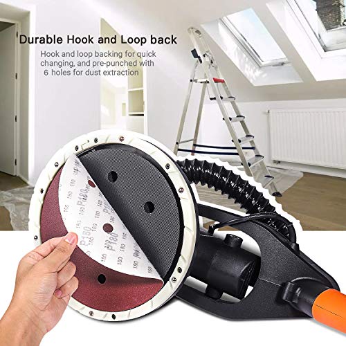 TACKLIFE Papeles de Lija, 30PCS 225mm Lijas de 80, 100, 120, 180, 240, 320 Granos, para Lijadora de Pared de 225mm, Papeles Abrasivos con 6 Agujeros, Cambio Rápido con Gancho y Bucle, ASD5A