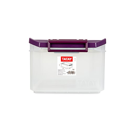 TATAY 1150120 - Caja de Almacenamiento Multiusos con Tapa, 14 l de Capacidad, Plástico Polipropileno Libre de BPA, Morado, 27 x 39 x 19 cm