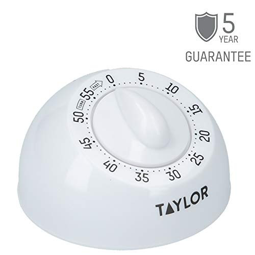 Taylor Temporizador de Cocina, Alarma Giratoria Mecánica Tradicional de Cuenta Atrás para Cocinar u Hornear, 60 Minutos, Blanco