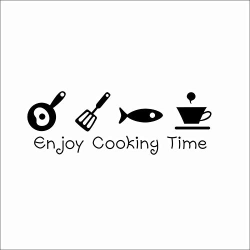 Taza de arte negro pescado espátula palabras de la letra olla calcomanías para la cocina disfrutar de tiempo de cocción en casa vinilo removible decoración