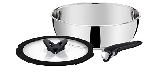 Tefal l942s314 Ingenio Pro acero inoxidable Set de 3 piezas Cazuela de 24 cm + tapa de cristal + mango negra inducción