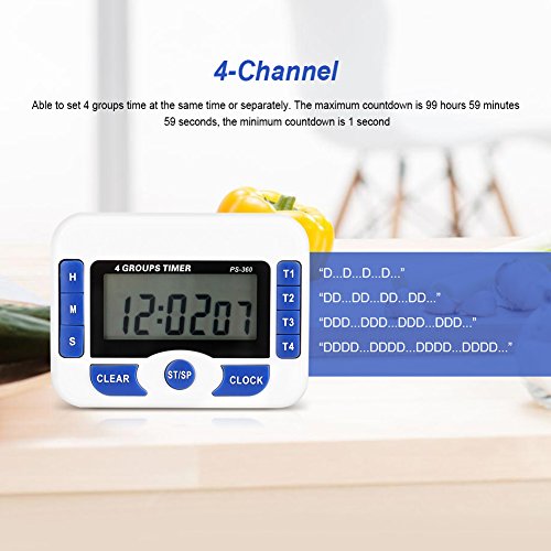 Temporizador de Cuenta Atrás Multi-Función de 4 Canales Temporizador de Cocina Digital para Cocinar 4 Grupos Temporizadores de Reunión de Laboratorio Magnético Establecidos con Función Despertador Dig