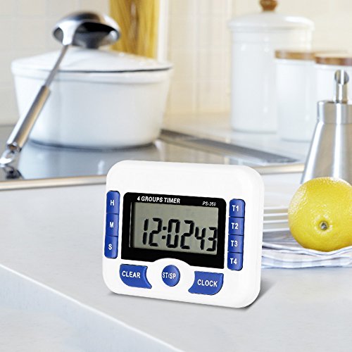 Temporizador de Cuenta Atrás Multi-Función de 4 Canales Temporizador de Cocina Digital para Cocinar 4 Grupos Temporizadores de Reunión de Laboratorio Magnético Establecidos con Función Despertador Dig