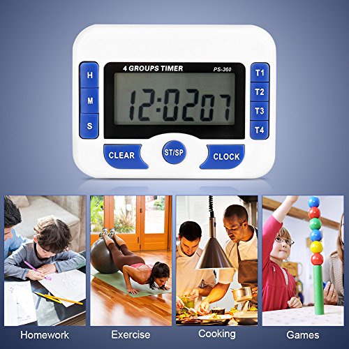 Temporizador de Cuenta Atrás Multi-Función de 4 Canales Temporizador de Cocina Digital para Cocinar 4 Grupos Temporizadores de Reunión de Laboratorio Magnético Establecidos con Función Despertador Dig