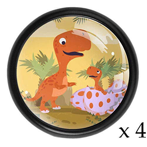 Tiradores de perillas de gabinete de 4 piezas Huevo de dinosaurio de dibujos animados Tiradores de metal hechos a mano únicos para muebles para niñas de niños 3.2x3x1.7cm