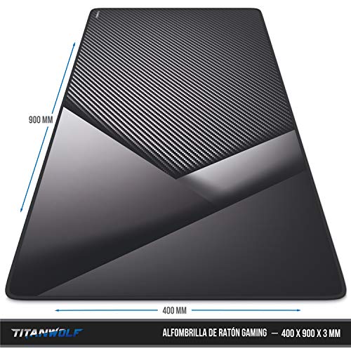 TITANWOLF - Alfombrilla de Ratón XXL 900x400mm - Mouse Pad Gaming XXL – Motivo Carbono - Precisión y Velocidad en Juegos - Antideslizante - Superficie de Tejido - para Ratón y Teclado