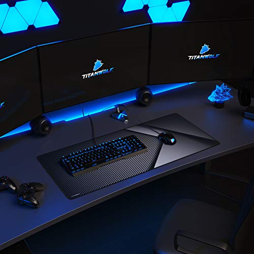 TITANWOLF - Alfombrilla de Ratón XXL 900x400mm - Mouse Pad Gaming XXL – Motivo Carbono - Precisión y Velocidad en Juegos - Antideslizante - Superficie de Tejido - para Ratón y Teclado