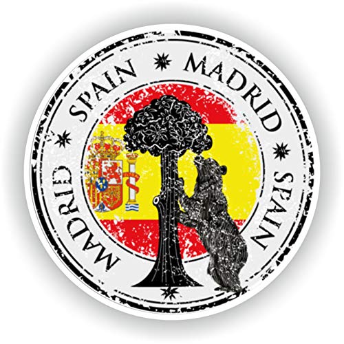 Tiukiu Madrid España Sello Pegatina Redonda Bandera para Portátil, Libro de Frigorífico, Guitarra Casco de Motocicleta Caja de Herramientas Puerta PC Barco