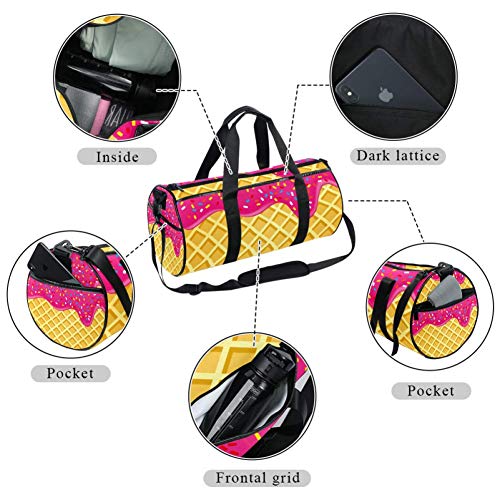 TIZORAX Fresa Helado derretido en Waffle Gimnasio Duffle Bag Drum Tote Fitness Travel Bag Rooftop Rack Bag