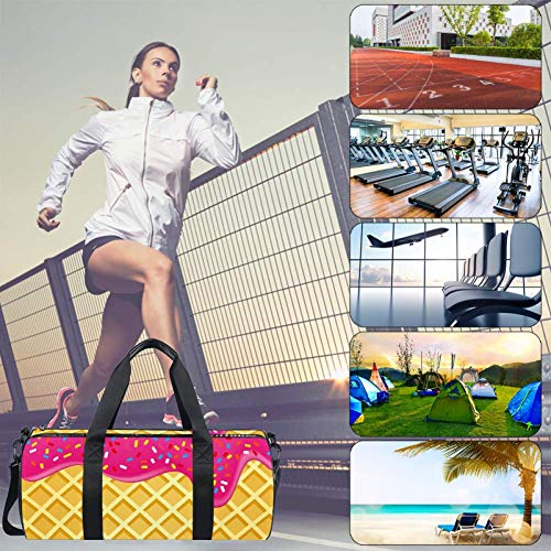 TIZORAX Fresa Helado derretido en Waffle Gimnasio Duffle Bag Drum Tote Fitness Travel Bag Rooftop Rack Bag