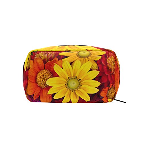 TIZORAX Gerbera Otoño Flor Colorido Floral Práctico Bolsa de Cosméticos Embrague Bolsa de Maquillaje Organizador Bolsa de Viaje