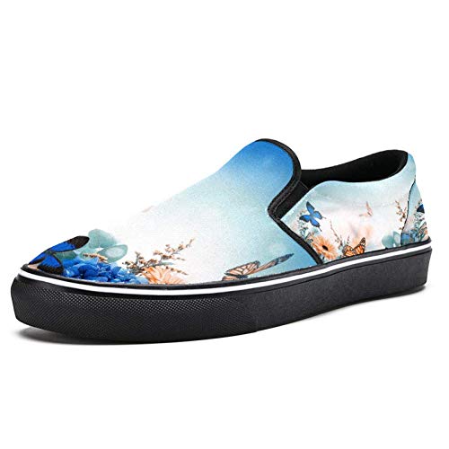 TIZORAX Hortensias y Margaritas con Mariposas mocasines sin cordones para mujeres y niñas, zapatos planos de lona, color Multicolor, talla 37 EU