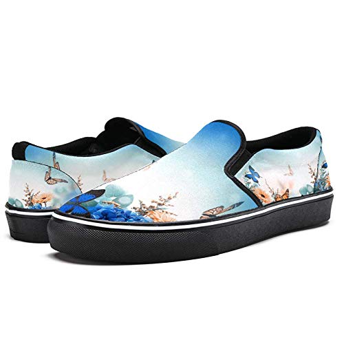TIZORAX Hortensias y Margaritas con Mariposas mocasines sin cordones para mujeres y niñas, zapatos planos de lona, color Multicolor, talla 37 EU