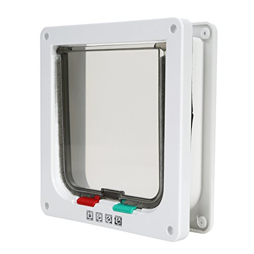 TKOOFN® 4-Modo Puerta Magnética Bloqueable de Aleta para Gato Gatito Perro Perrito Mascota Seguridad (L, Blanco)