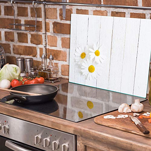 TMK - Placa protectora de vitrocerámica 60 x 52 cm 1 pieza cocina eléctrica universal para inducción protección contra salpicaduras tabla de cortar de vidrio templado como decoración Flores