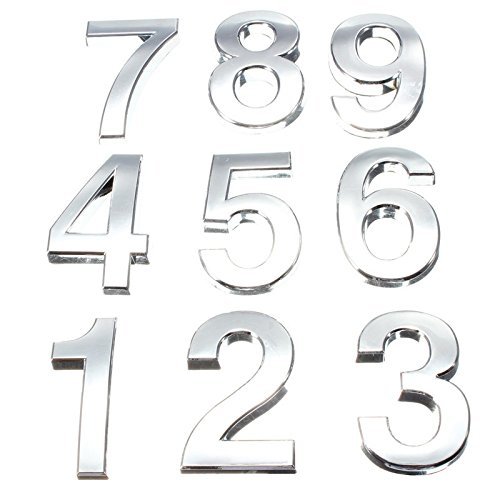 Tocone 4pcs Adhesivo Acrílico Número Casa 0 a 9 Signo Vivienda Calle Números Placas de Dirección Número de Casa para Puerta, Casa, Buzón, Hotel, Plata 5cm (1)