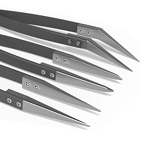 TOOGOO Set de pinzas de ceramica negra - Antiestatico, anticorrosivo, antimagnetico, altamente resistente al calor (3Pack)