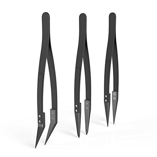 TOOGOO Set de pinzas de ceramica negra - Antiestatico, anticorrosivo, antimagnetico, altamente resistente al calor (3Pack)