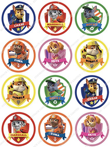 Toppershack 12 x decoración para pasteles comestibles PRECORTADAS de Paw Patrol