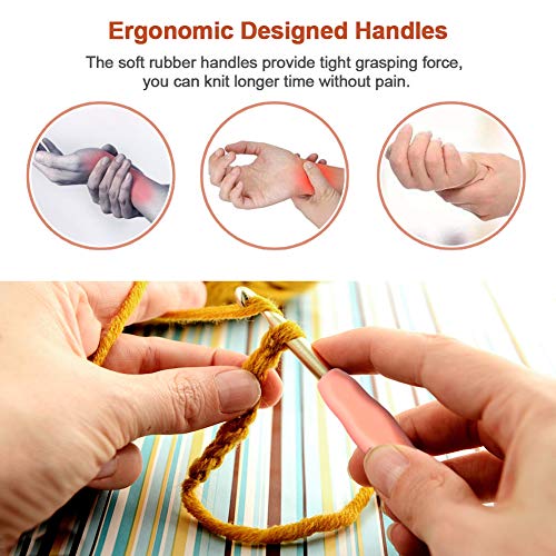 Totofy Agujas de Ganchillo, 14 PCS Agujas de Ganchillos Kit de Ganchillos Accesorios con Bolsa Kit Conjunto de Ganchillo, manijas ergonómicas de Agarre Suave