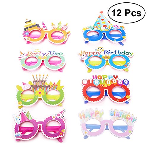 TOYMYTOY 12pcs Gafas de Fiesta,Gafas de Papel Novedad Juguete Feliz cumpleaños Fiesta Marcos de anteojos Photo Prop Party Supplies (Color al Azar)