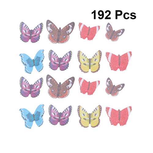 Toyvian 192 Piezas de Mariposa Comestible Cupcake Toppers Papel de Arroz Pastel Topper Comida Pastel Decoración para Cumpleaños de Boda